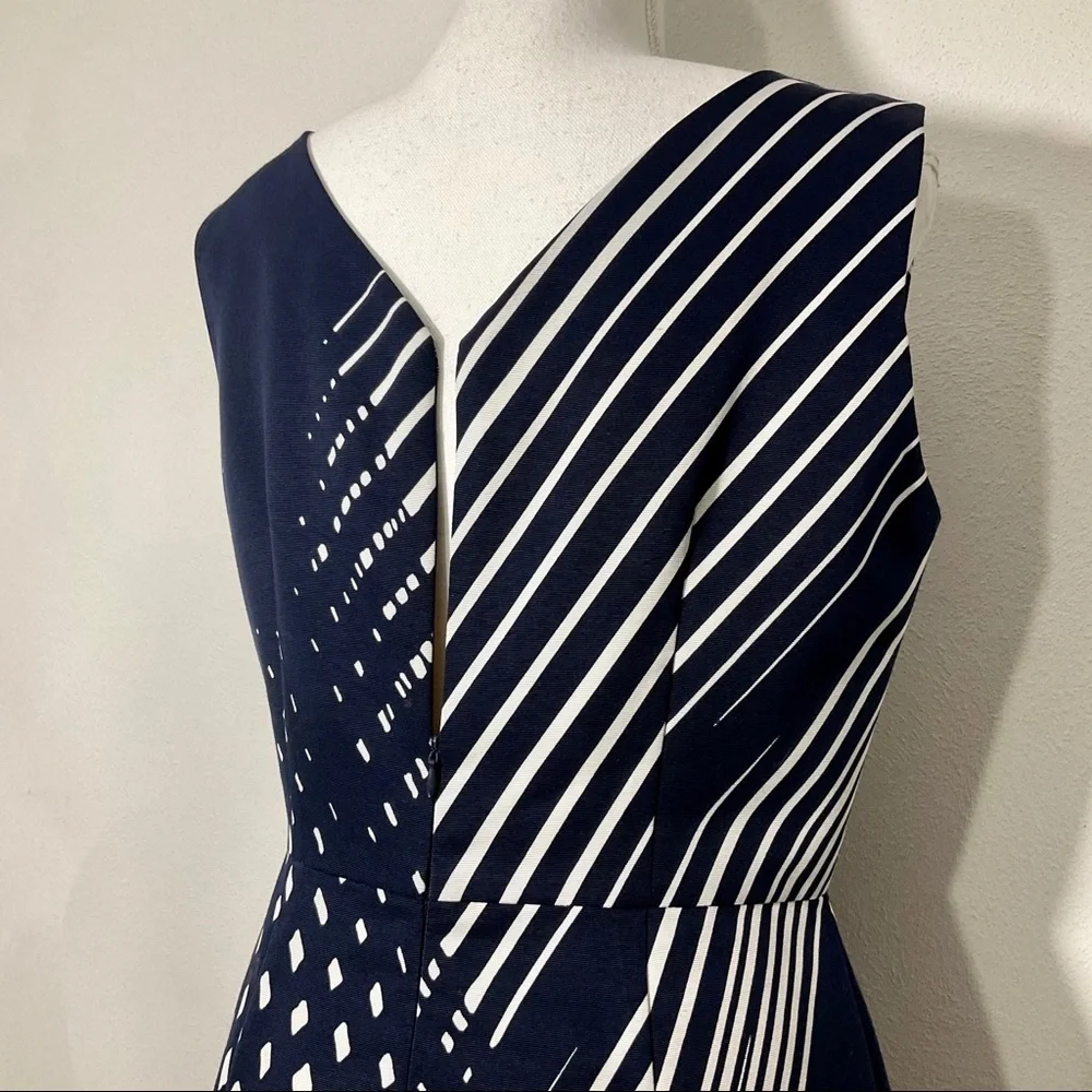Chetta B Sunhee Navy Shift Nautical Career Satin Lined V-back Dress Size 4 - Picture 6 of 8